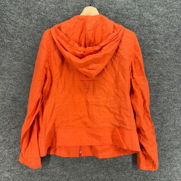 Harve Benard Jacket Women 12 Orange Full Zip Hooded Long Sleeve Linen Pockets - Picture 2 of 6